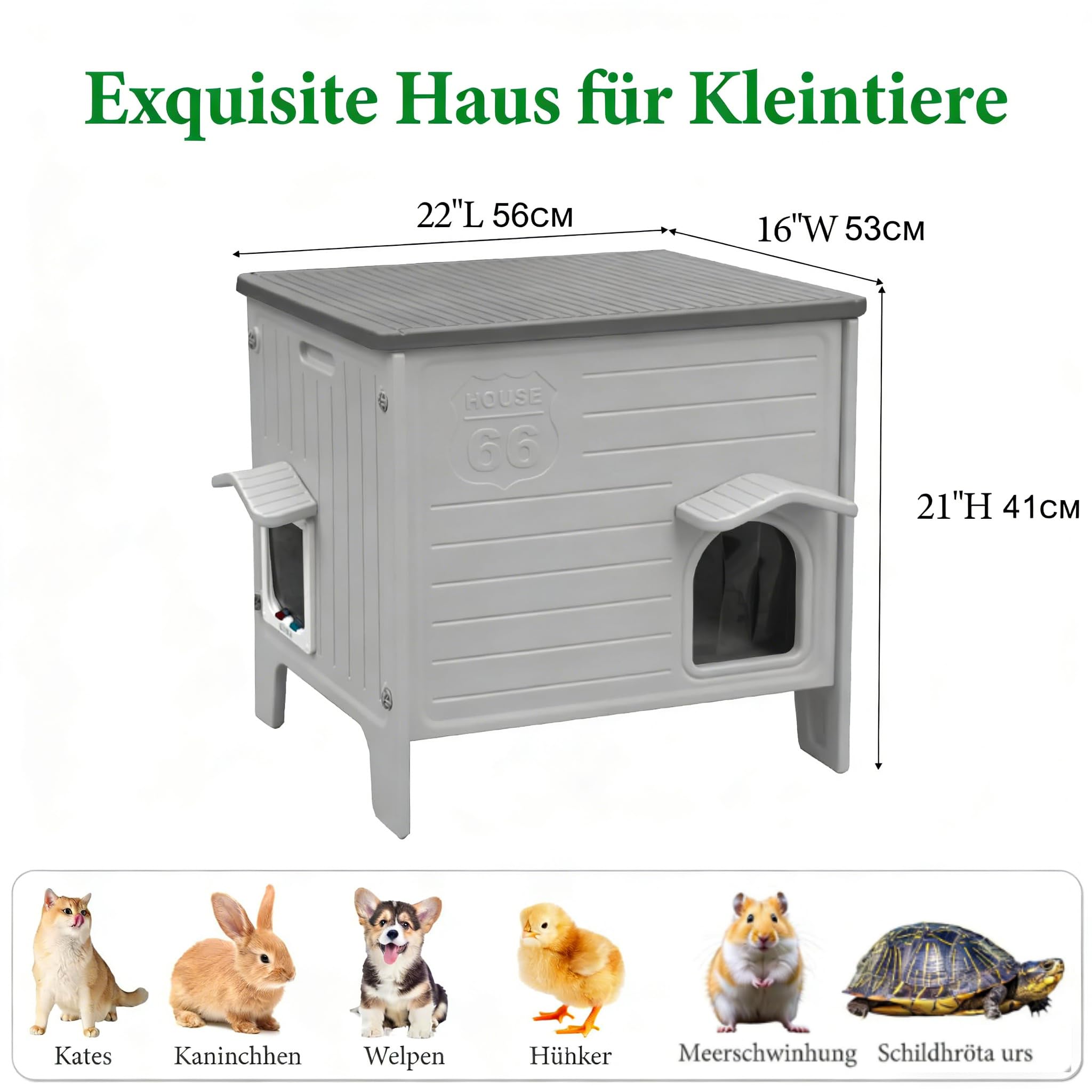Katzenhaus Outdoor, Winterfest für mittlere Katzen, Ganzjahreshütte mit abnehmbarem Dach, wasserdicht & leicht zu reinigen Grau