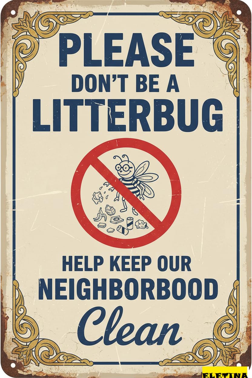 No Litterbug Please Tin Sign, 8x12 Inch Decor