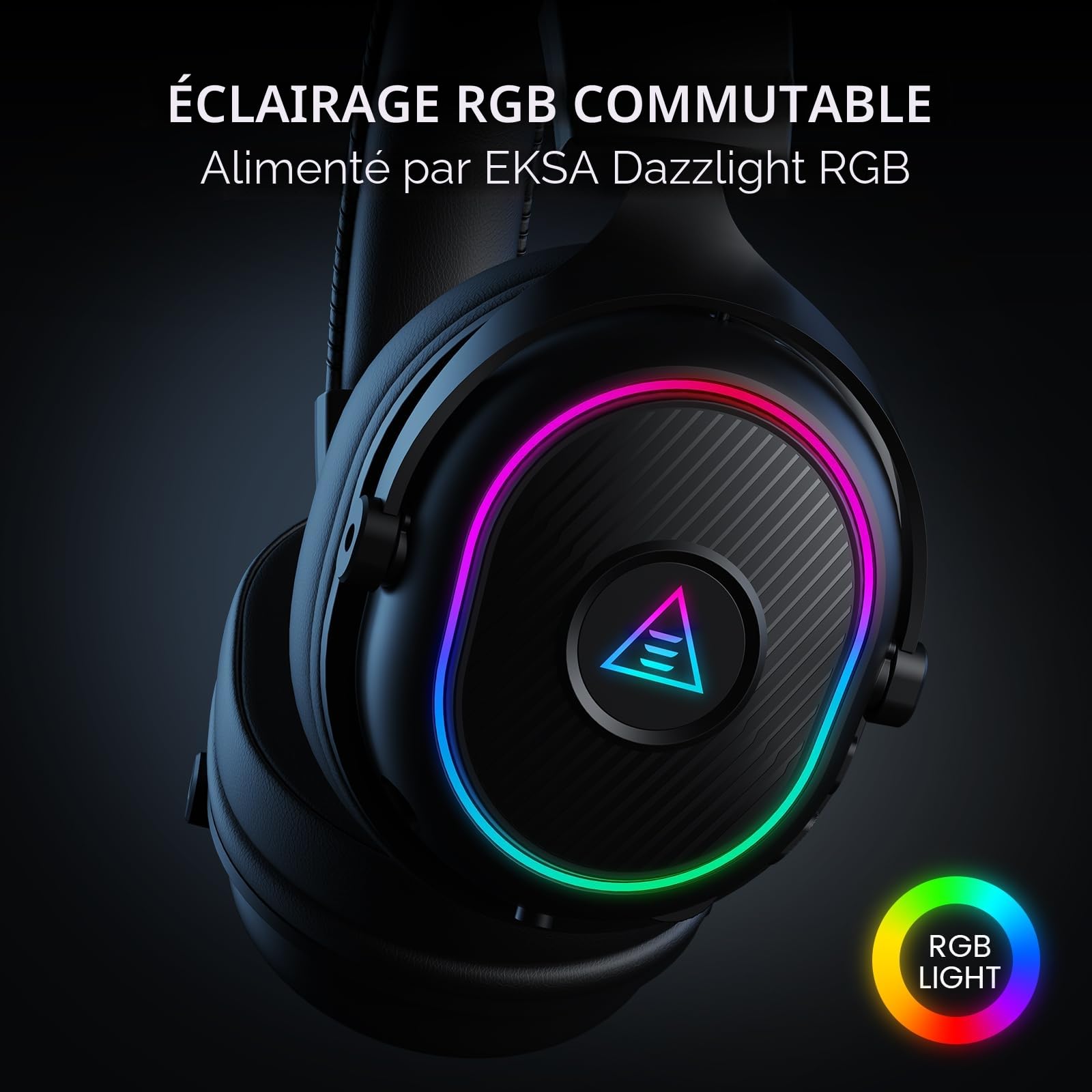 EKSA Casque Gaming sans Fil, 2,4 GHz Casque Gamer pour PS5/PS4/PC/Switch/Mac, Casque Bluetooth 5.3 avec Microphone, Latence de 30MS, Durée D'utilisation Maximale 80H, RVB, USB&USB-C