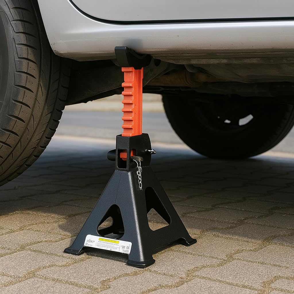 Melko - Gato de elevación de 6000 kg con tope de seguridad y 2 x cuñas de goma para coche - Gato de 6 T de hierro fundido - Soportes de coche con 9 niveles de altura ajustable 28-42,5 cm - Lote de 4