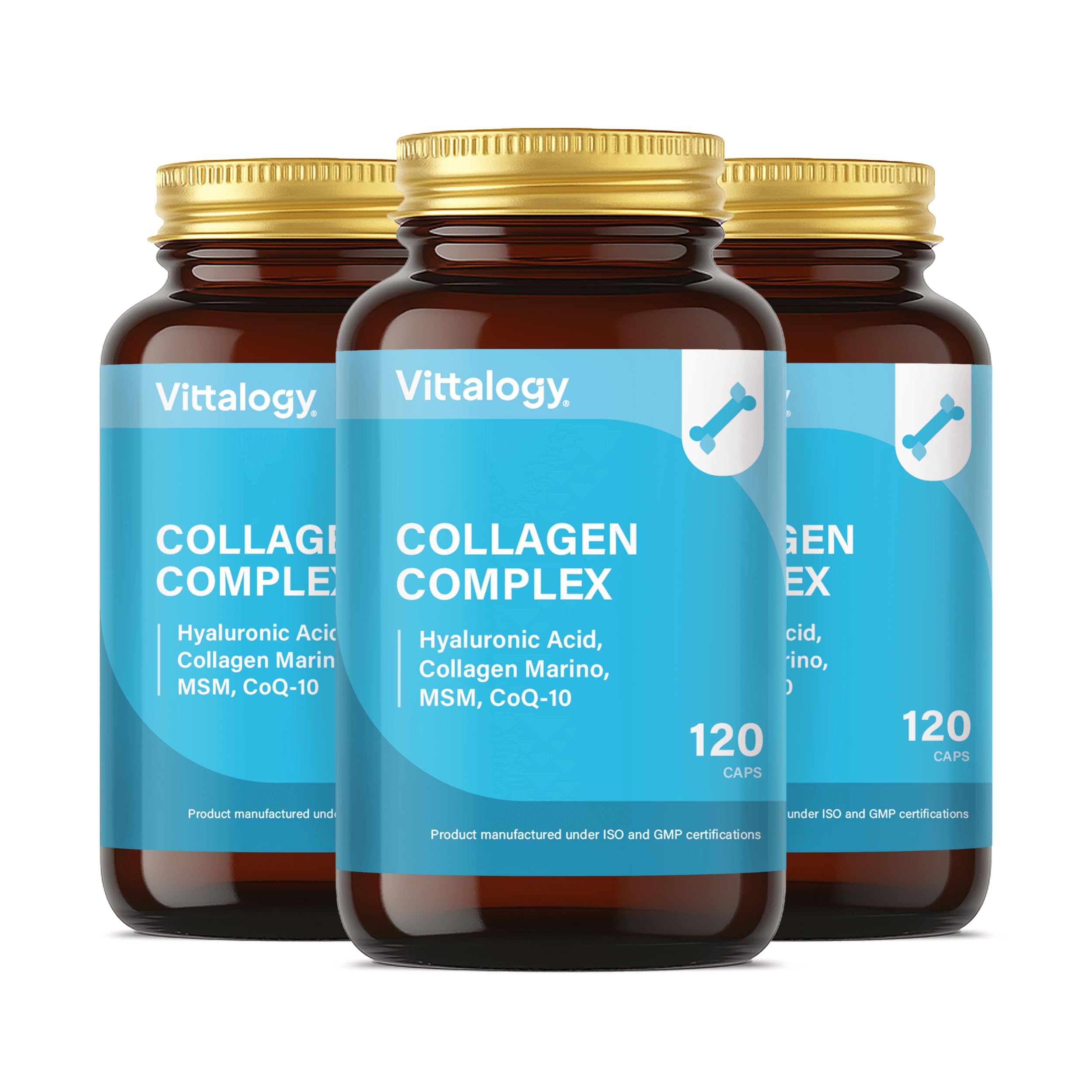 Collagen Complex Suplemento Natural de Colágeno Hidrolizado Marino con Ácido Hialurónico, Magnesio, Coenzima Q10 y Vitaminas A, B12, C y D. Colágeno para Articulaciones y Piel. 360 Cápsulas