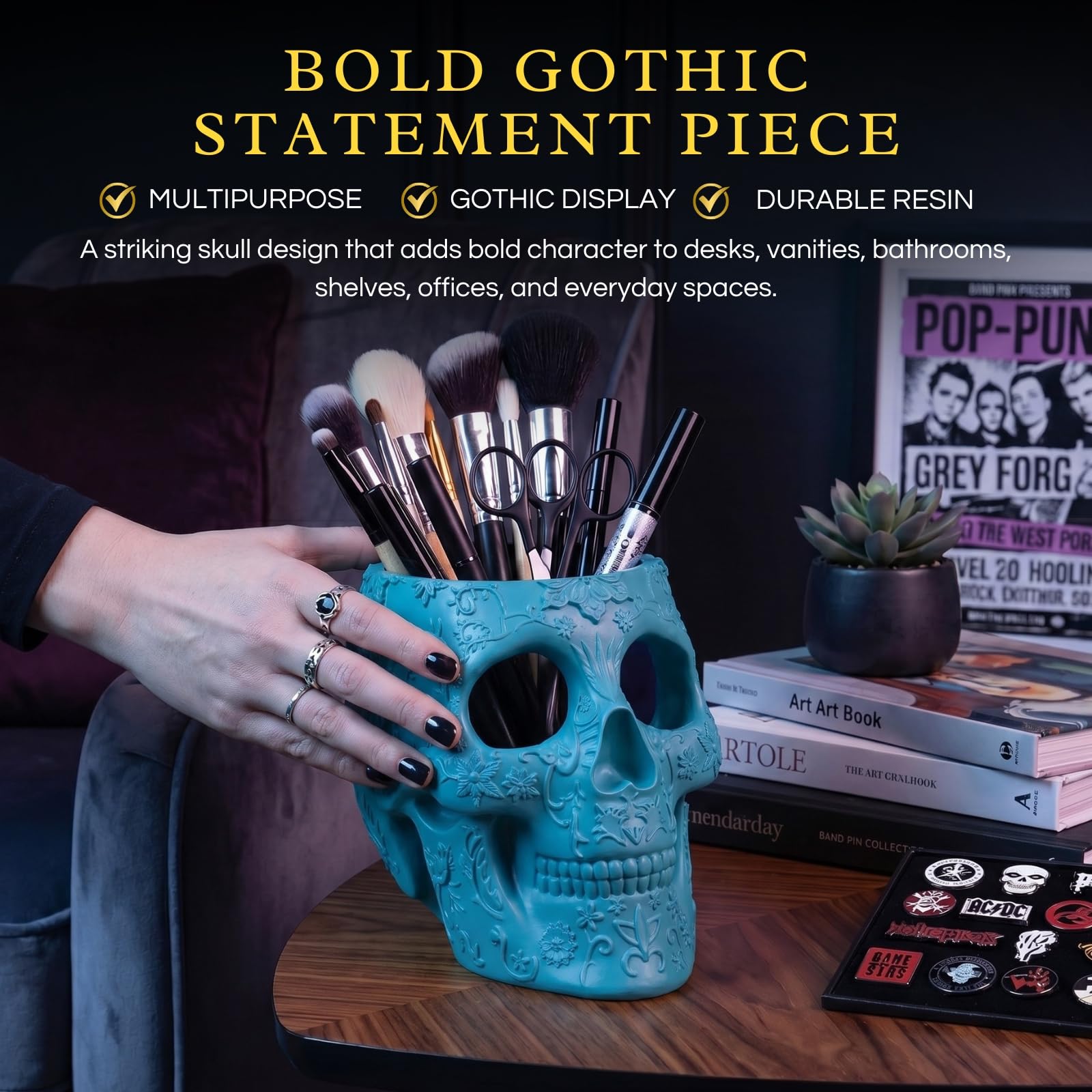 D.skull 園芸アイテム (４点セット) Amazon.com: Skull Makeup Brush Holder, Pen Holder, Vanity, Desk