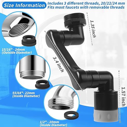 Miniatura 2 de Extensor de grifo giratorio de 1080 con 2 funciones, extensión de fregadero giratoria resistente, brazo robótico giratorio universal, extensión de