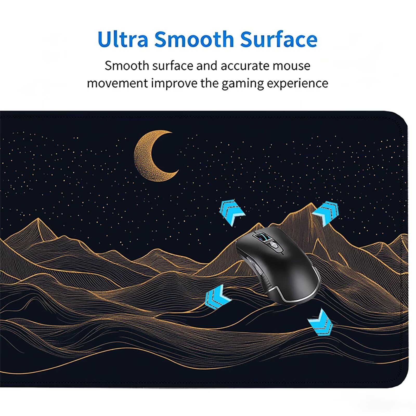 Tappetino Mouse Gaming, 1200x600mm Tappetino Mouse XXL nero 0c0-291 | Mouse Pad Grande, Ottimizzato per i Sensori da Gioco, Migliora Precisione e Velocità, per Mac e PC, luna