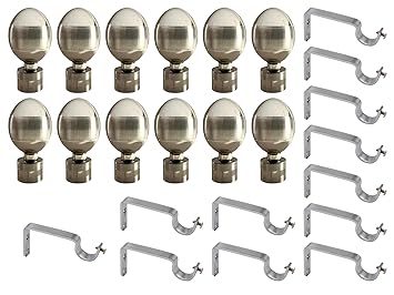 Decent Hardwares Stainless Steel Curtain Bracket Parda Holder with Supporter 1 Inch Rod Pocket Finials Designer Door and Window Rod Support Fittings, Curtain Rod Holder SS Finish- Pair of 6