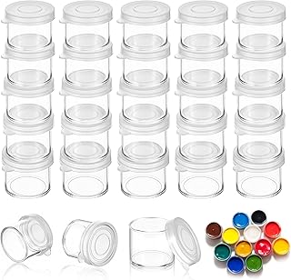 25 Pack Empty Paint Pots, 10ml/0.34 OZ Clear Small Paint Cups, Plastic S...