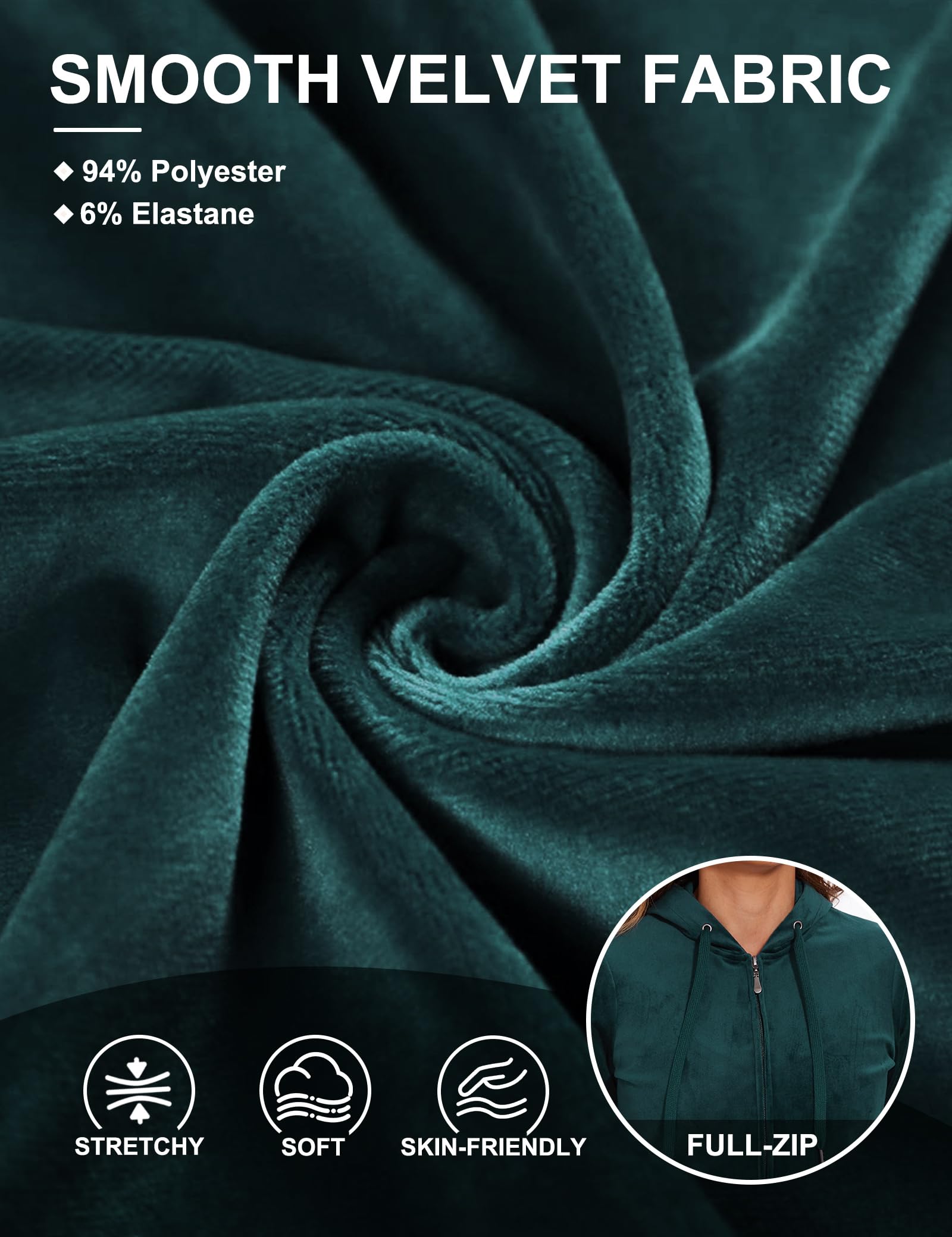 ROYAL MATRIX Women's Velour Tracksuit - 2 Pieces Velour Sweatsuits Velvet Track Suits Set Full Zip Hoodie & Sweatpants Sets