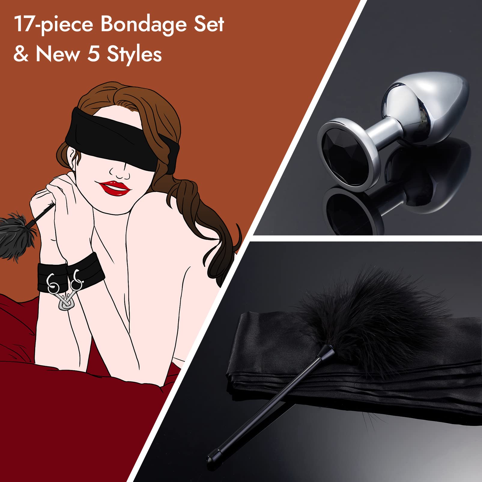 Sex Bondage BDSM Kit Restraints - UTIMI Upgrade Restraint Sets with Adjustable Handcuffs Collar Ankle Cuff Dice Beads Anal Plug Adult Games Sex Toys for Men Women and Couples Foreplay | 17PCS