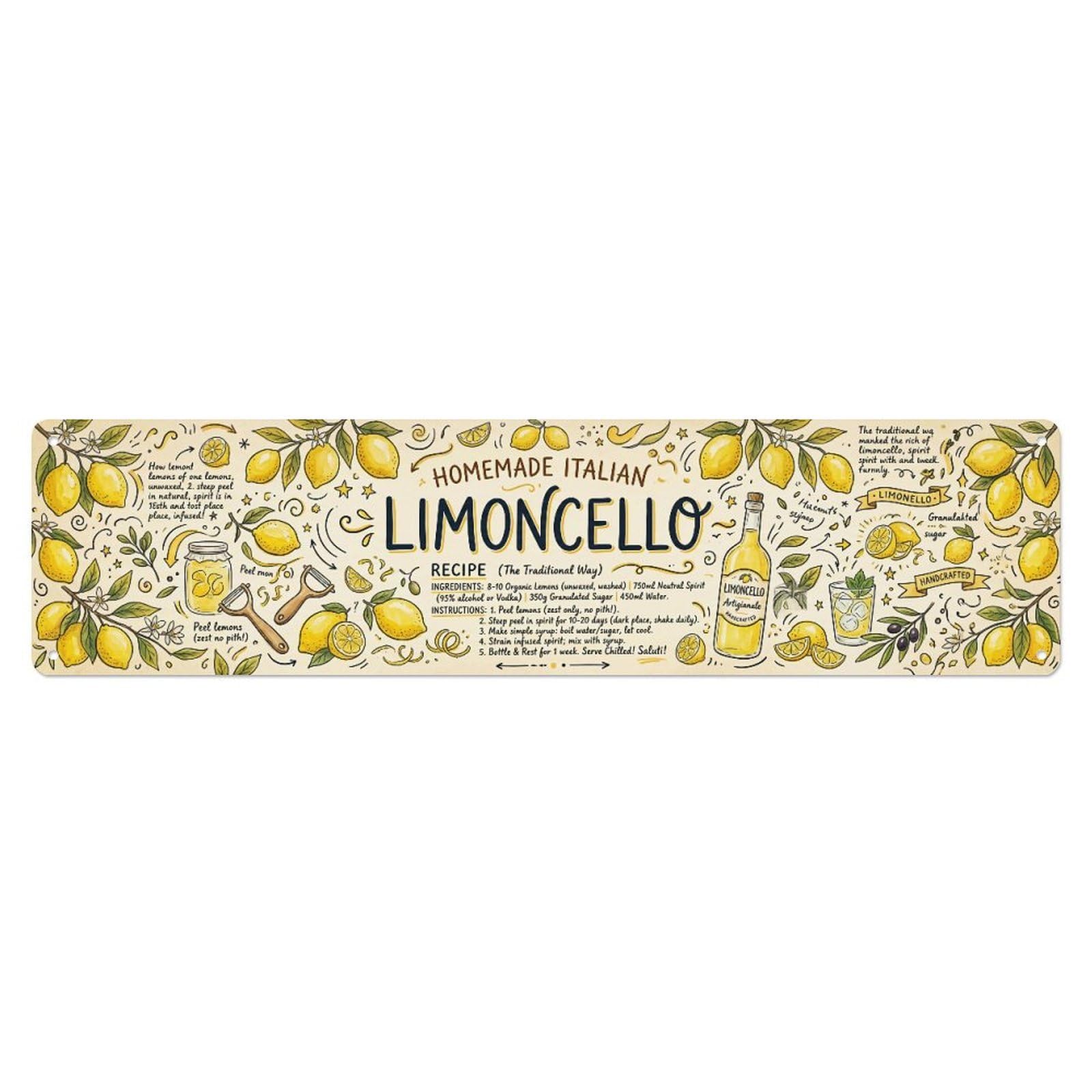 Limoncello Homemade Italian Lemon Metal Tin Skinny Sign Plaque Wall Decor for Cafe, Club Bar, Office, Home Garden Metal Poster 4x16Inch