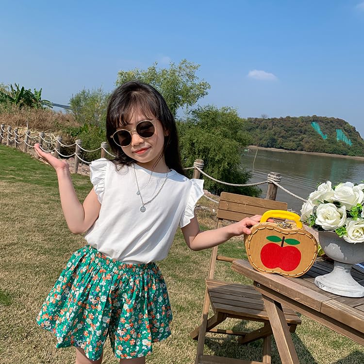 2 Pack Design Cute Baby Toddler Girl Flutter Sleeves T-Shirt Crewneck Fun Color Tank Basic Cotton Tops 18M to 7Y4