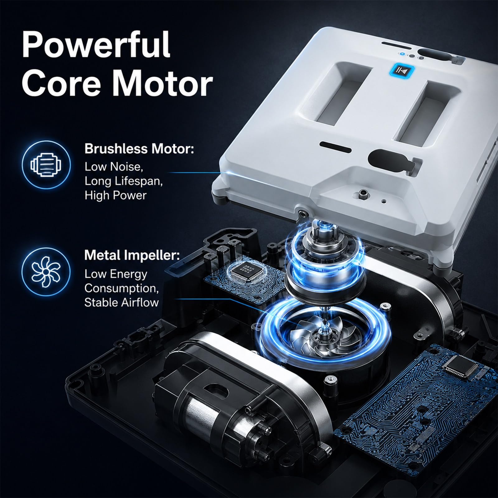 Robot Limpiacristales Inteligente, Limpiador Automático de Ventanas con Doble Pulverización Cruzada, Succión de 2800 Pa, Depósito de 60 ml, para Ventanas, Espejos y Mamparas de Ducha
