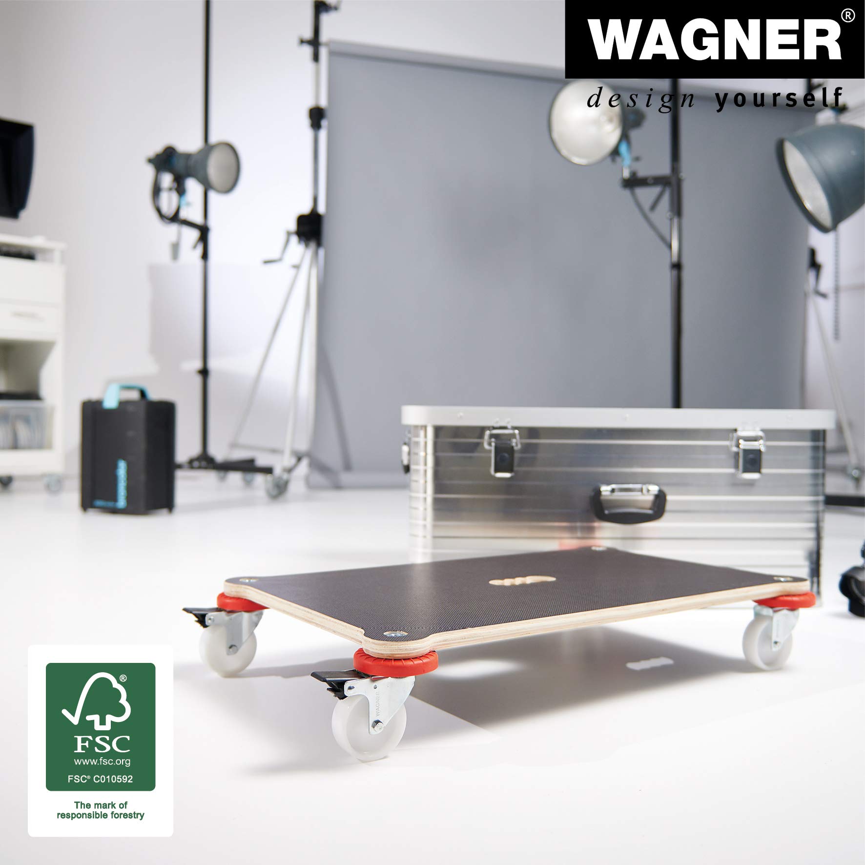 WAGNER Transportroller Transporthilfe I Schichtholz mit Grip 71 x 44 x 12,5 cm, Tragkraft 200 kg I Umzugsrollbrett für Möbel I Möbelroller für Umzüge mit Umgebung Schutzprotektoren I FSC® I Made in DE