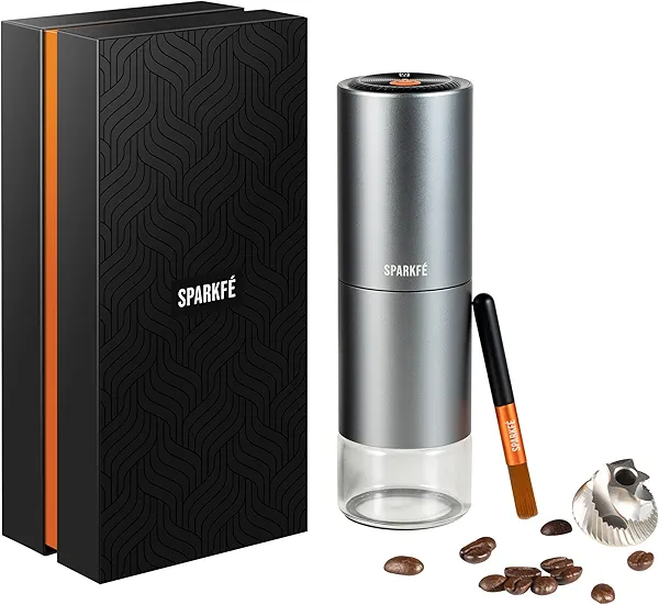 SPARKFE Portable Electric Coffee Grinder, Rechargeable Wireless Handheld Grinder with Stainless Steel Conical Burr, Adjustable Grind Settings, for Espresso, Moka, Pour Over, French Press, Cold Brew