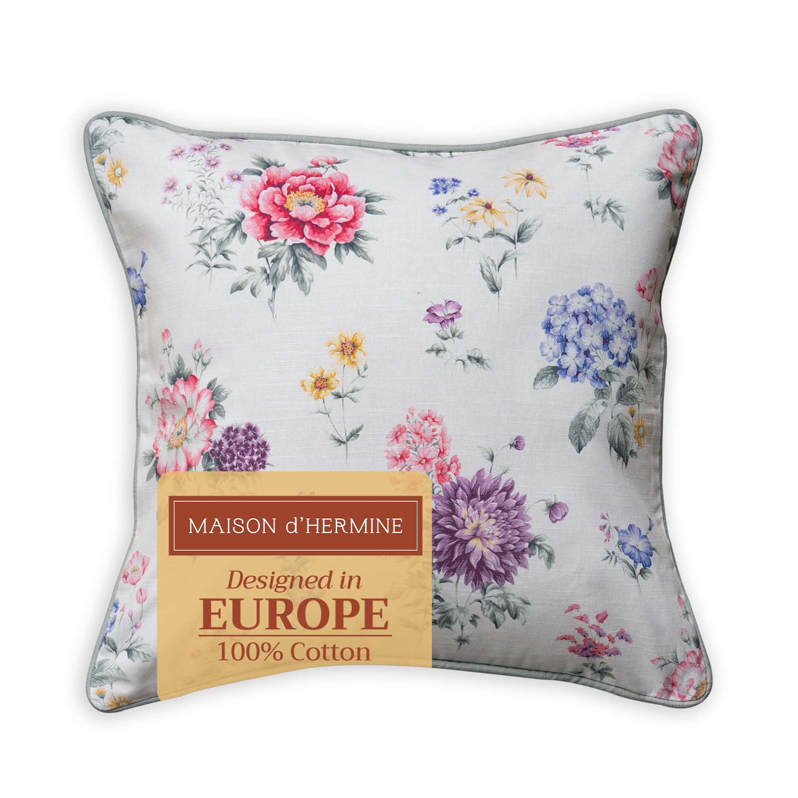 Maison d' Hermine Decorative Pillow Covers 20x20 Inch Square 100% Cotton Throw Pillow Covers with Invisible Zipper Cushion Case for Living Room Couch,