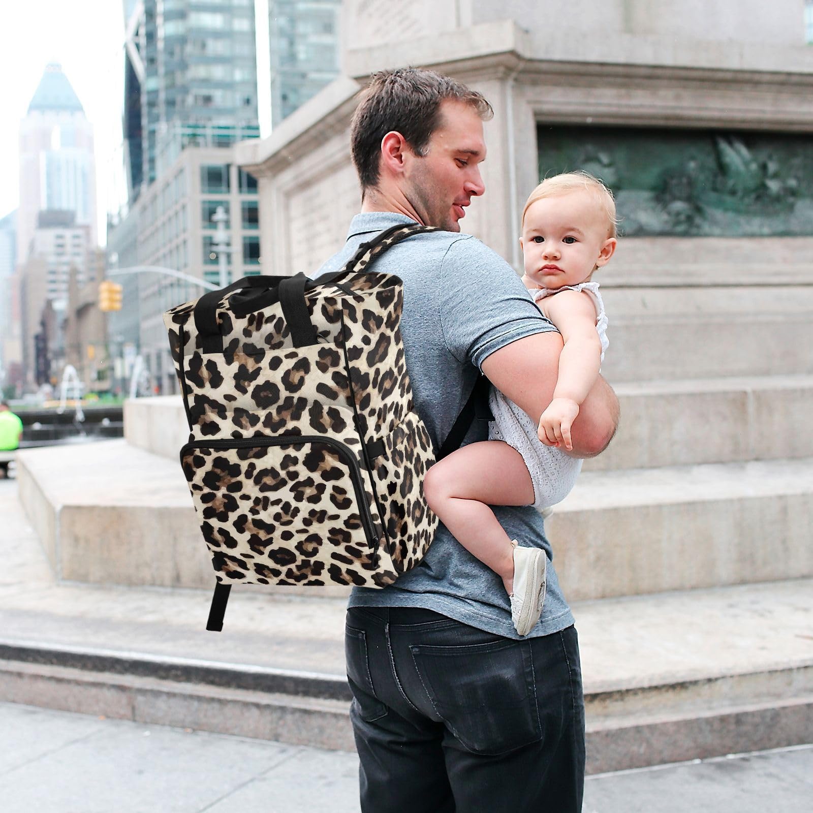 Gelber Leoparden-Tier-Geparden-Muster, Wickeltasche, Rucksack für Damen und Herren, großer Laptop-Rucksack, Reiserucksack, Tagesrucksack, Lunchtasche mit isolierten Taschen, Kinderwagengurten,