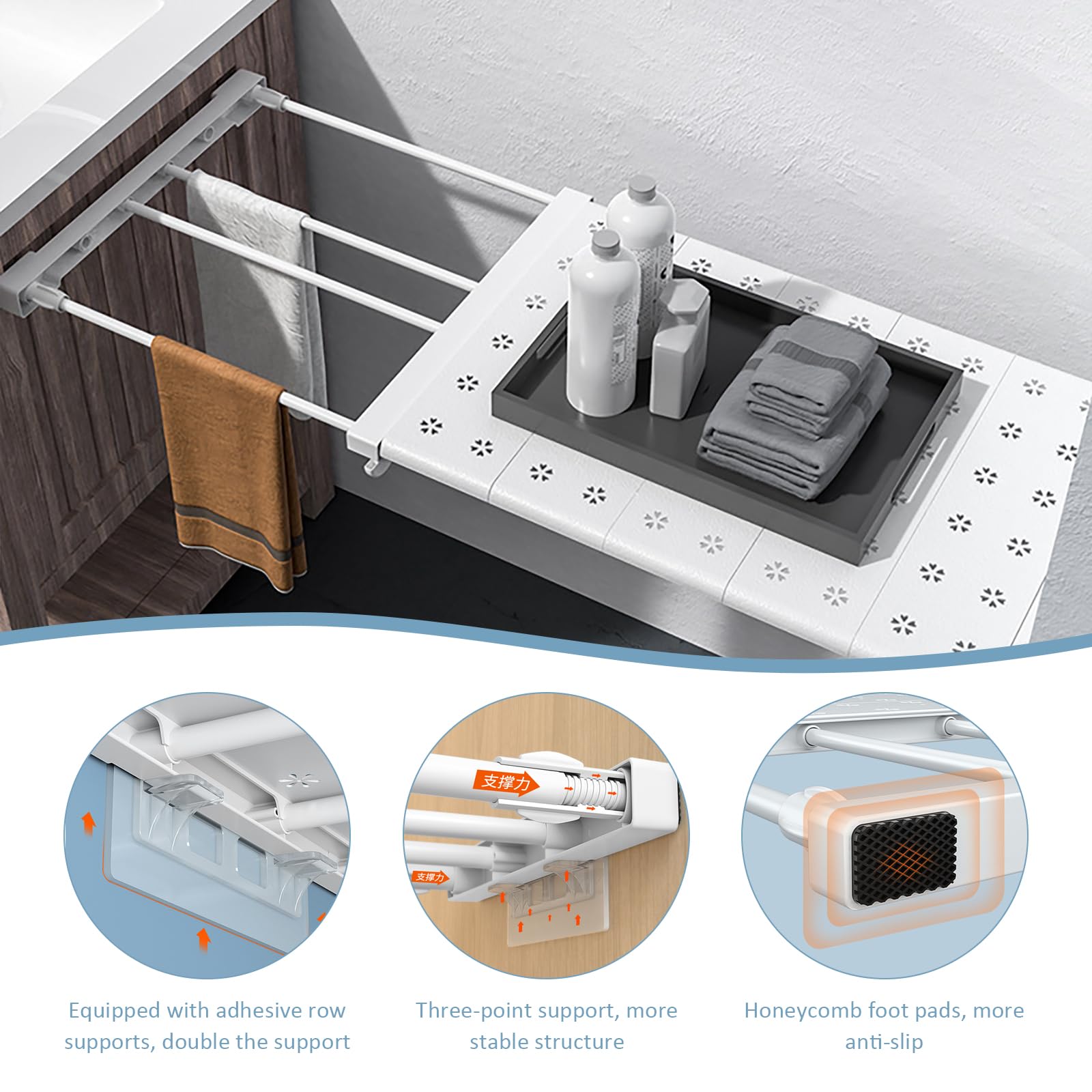Étagères Réglables pour Armoire, Tablettes Extensibles, Séparateurs Télescopiques sans Clou pour Placard, Armoire, Cuisine, Salle de Bain