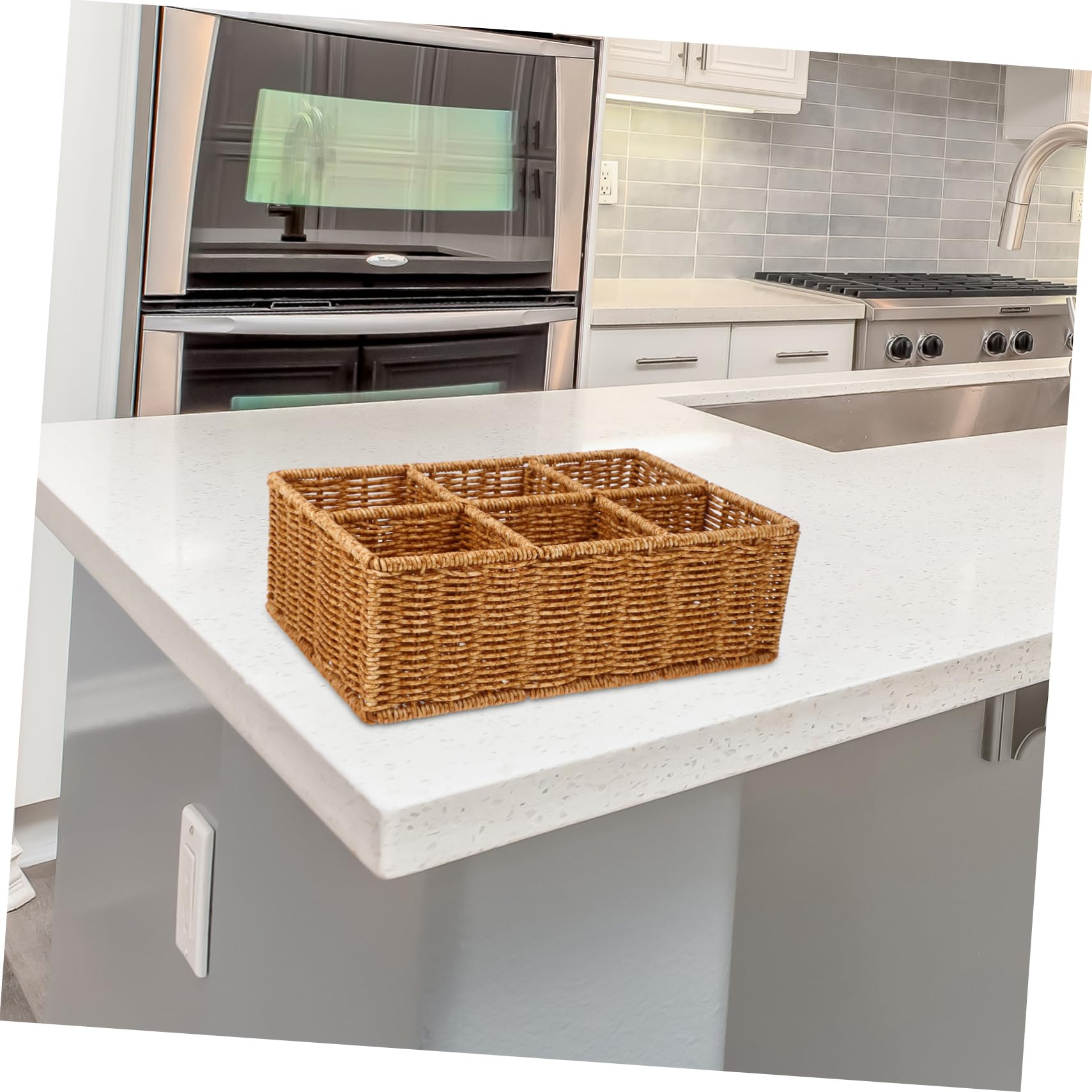 Gatuida Bestecktablett aus Kunststoff Rattan, Unterteilt, Platzsparend