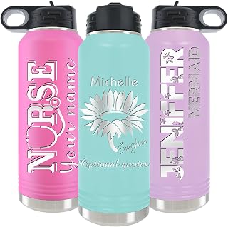 Personalized Water Bottles with Pop-Up Straw. Spill Proof Lid, Customized Vacuum Insulated Water Bottle with Name, Stainless Steel Sports by iProductsUS 40oz/32oz (Teal)
