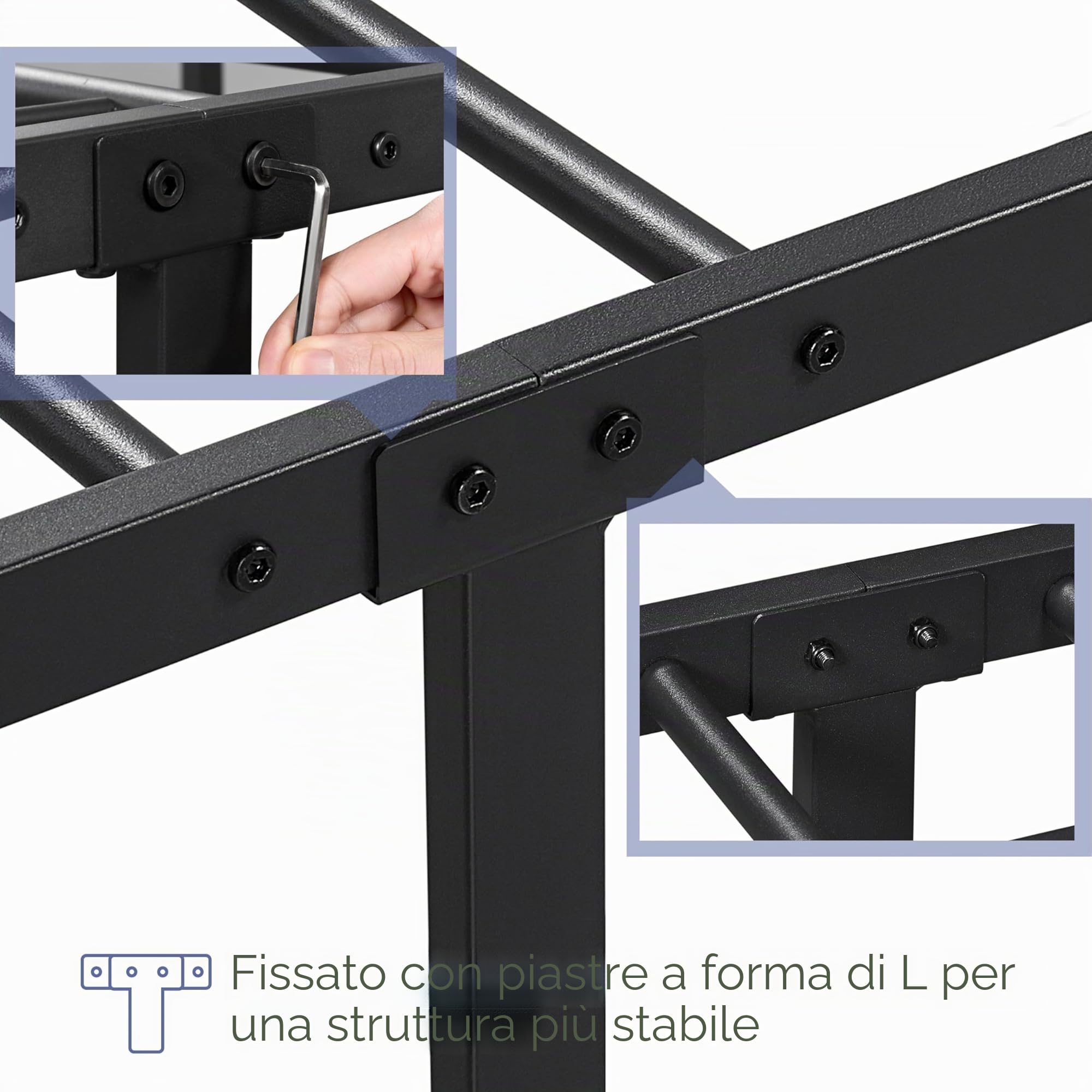 Yaheetech Struttura Letto Singolo in Ferro Battuto a Doghe Testiera a Rombi 90 x 200 cm in Metallo Camera Nero