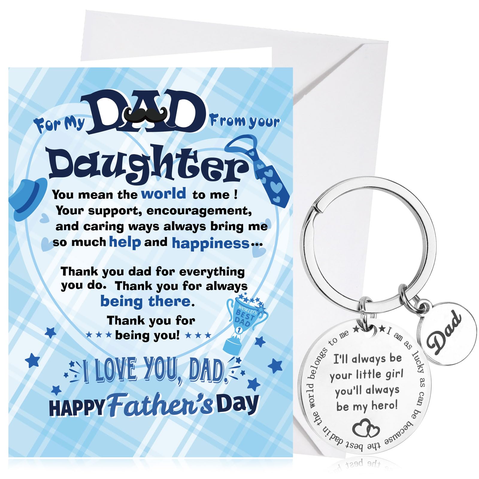 HOWAF Happy Fathers Day Card from daughter, Father's Day Greeting Card from daughter Dad Fathers' Day Cards Keyring Dad Keychain Engraved Dad's Day