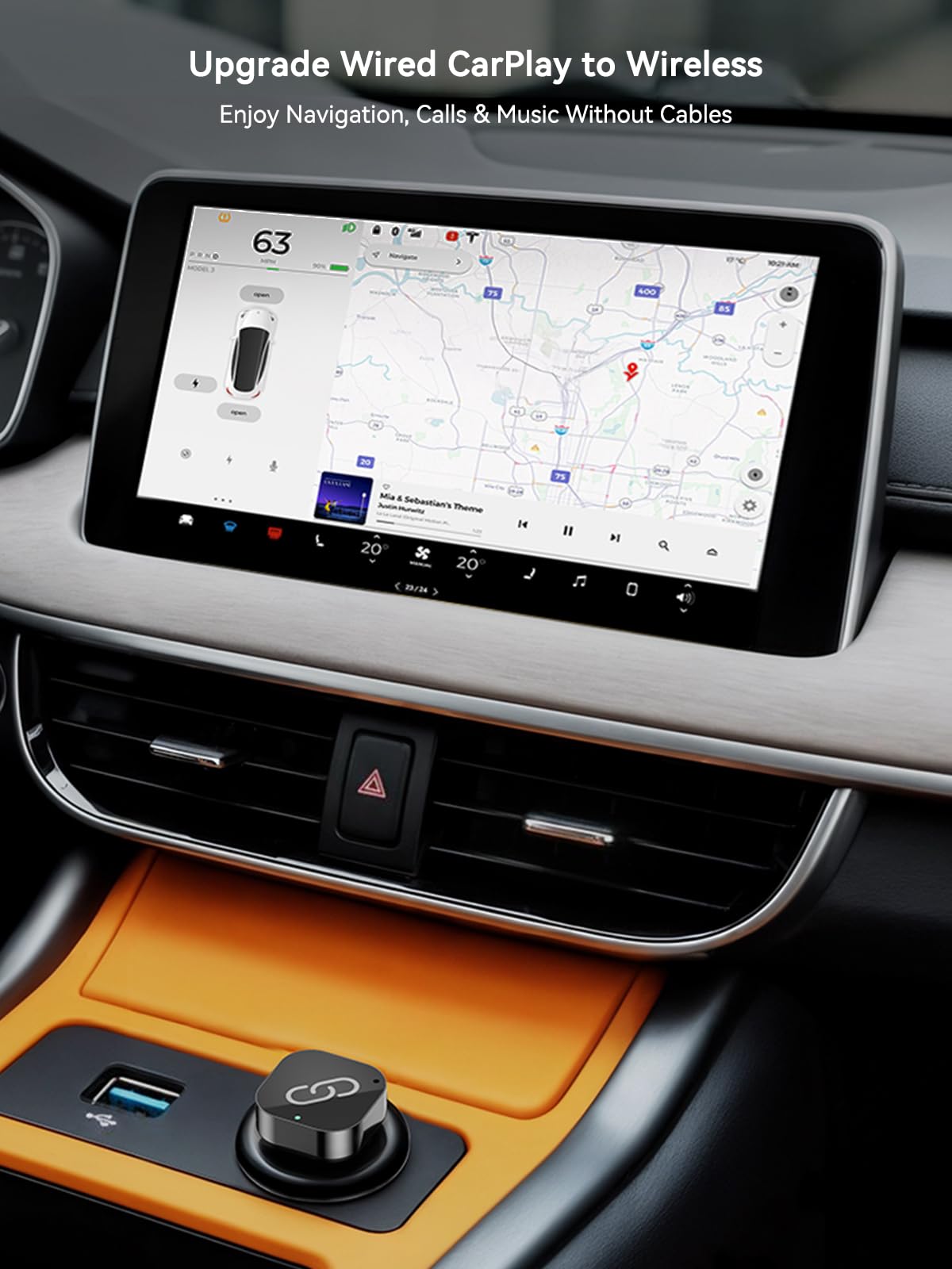 Adaptador CarPlay inalámbrico 2 en 1 USB C para CarPlay con cable de fábrica y Android Auto, reconexión automática WiFi Bluetooth 5.0 de 5 GHz, dongle de baja latencia, negro