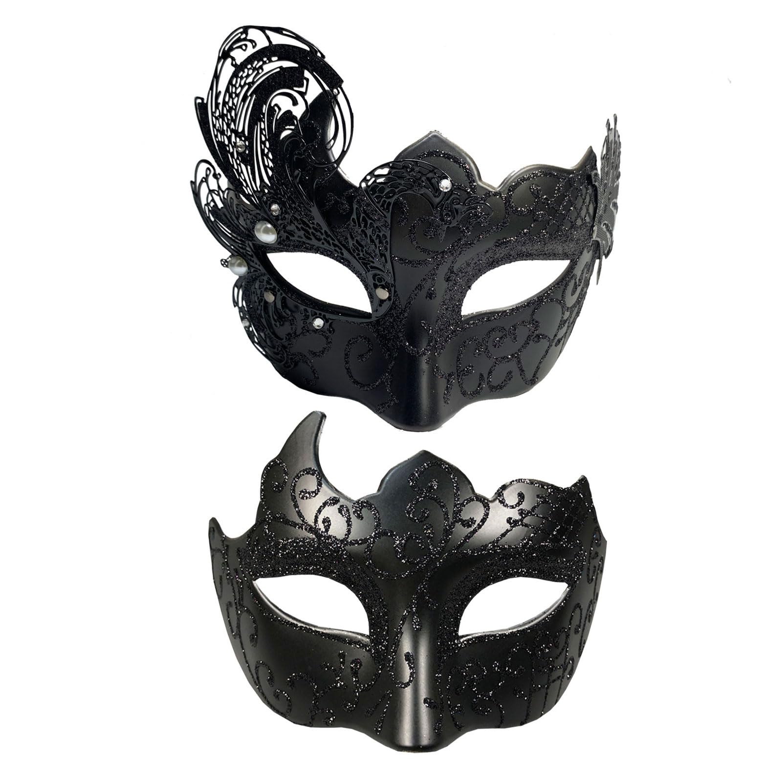 Yimianshou Pearl Set-Black Masquerade Mask Couple Set - Venetian Mask for Mardi Gras, Carnival, Masquerade Ball, Cosplay & Stage Performance - Unisex-Adults — image 1