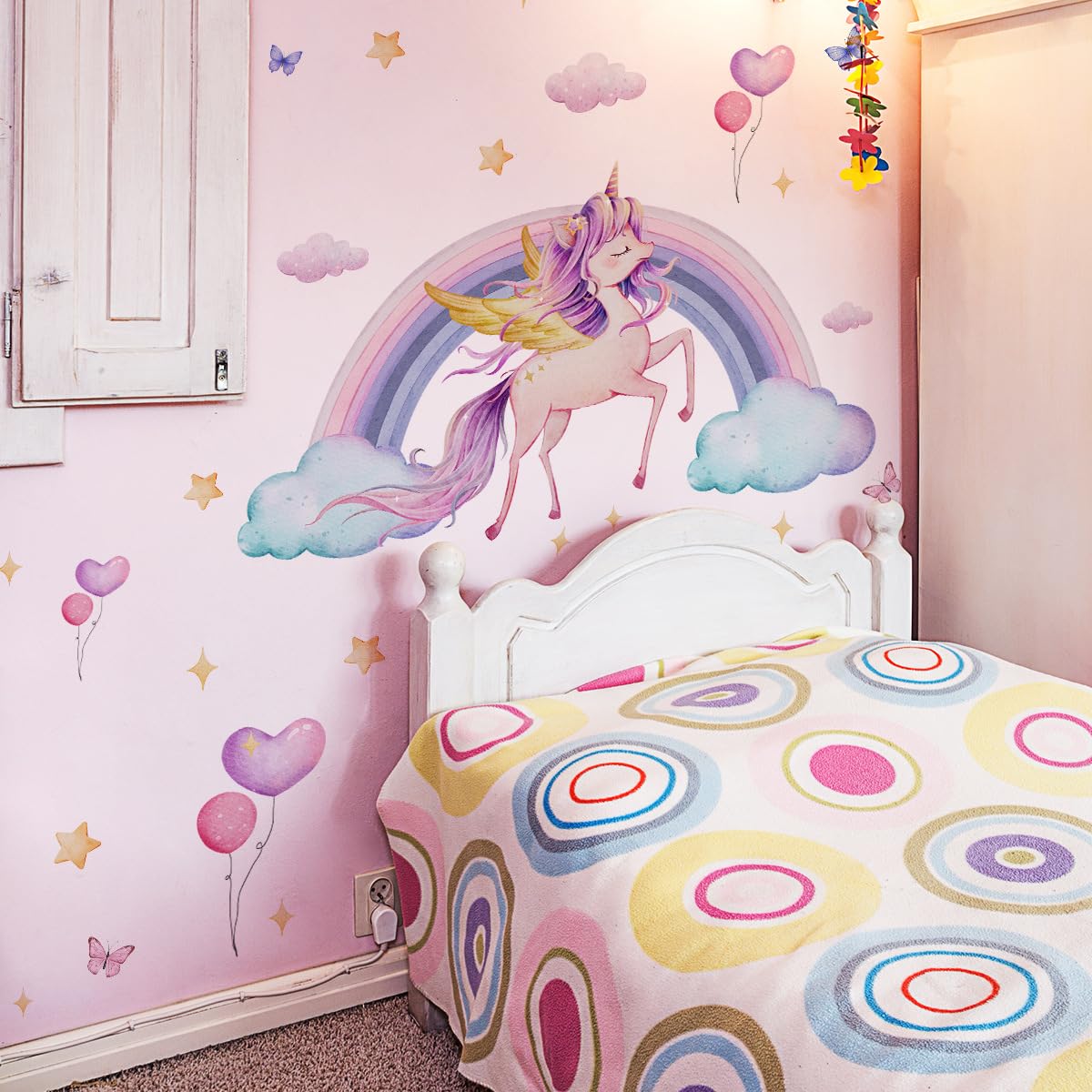 Wandtattoo Regenbogen Einhorn Groß Wandaufkleber Wolken Rosa Herze Schmetterling Mädchen Wandsticker Wanddeko für Mädchenzimmer Kinderzimmer Babyzimmer Schlafzimmer Wohnzimmer