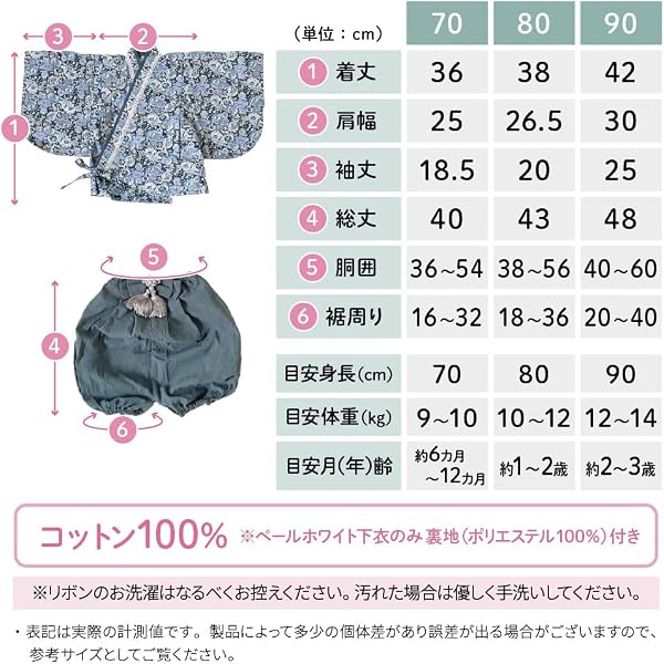 [regalo] ベビー 袴 2ピース 60～100cm ロンパース 女の子 男の子 和装 フォーマル 赤ちゃん お宮参り 百日祝 初節句 - 5