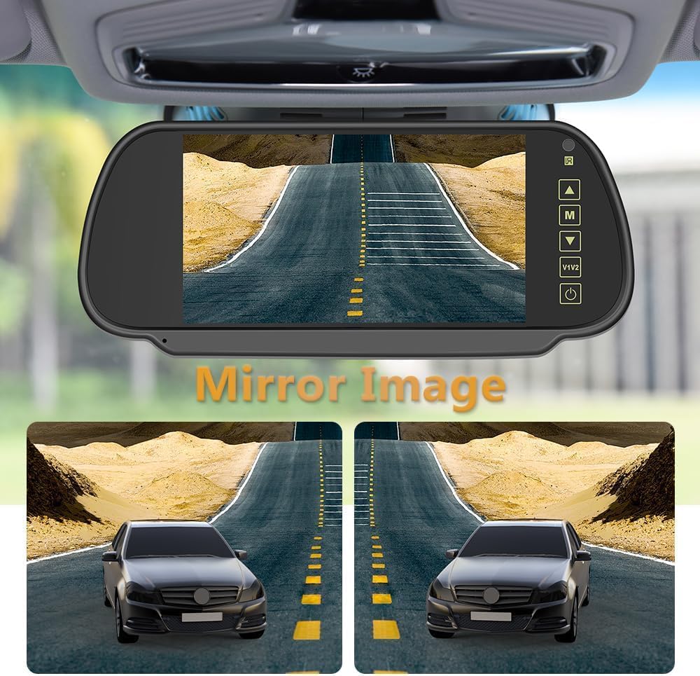 CAMECHO Pantalla Táctil HD de 7'' Cámara de Marcha Atrás con Visión Nocturna Color 1080P y Monitor, Cámara de Reversa para Coche con IP66 Gran Angular 105° para Camión Furgoneta 12-24V