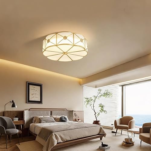 Miniatura 4 de Lámpara de techo empotrada de latón de mediados de siglo, lámpara de techo LED de latón y vidrio de 6 luces, pantalla de vidrio esmerilado, luz