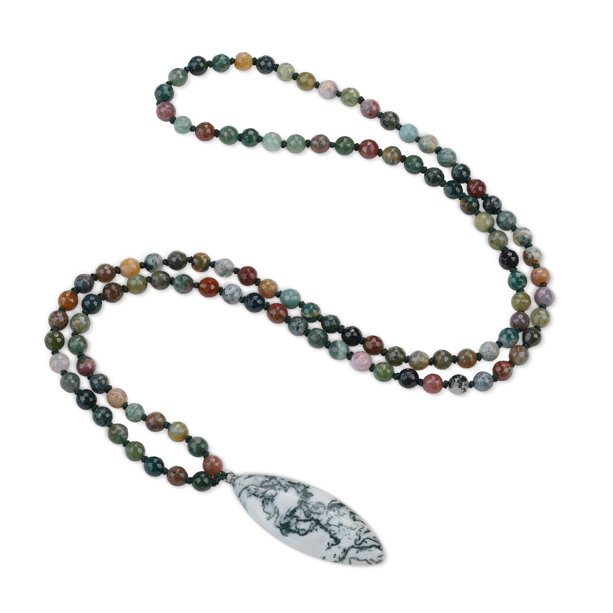 COAI 6mm Leaf Pendant 108 Mala Stone Beaded Necklace for Yoga Meditation