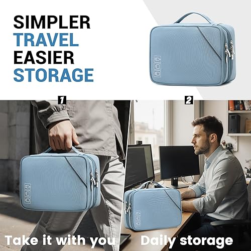 Miniatura 7 de Lanola Organizador electrónico, organizador de cables de viaje, bolsa de transporte para accesorios electrónicos, bolsa de almacenamiento portátil