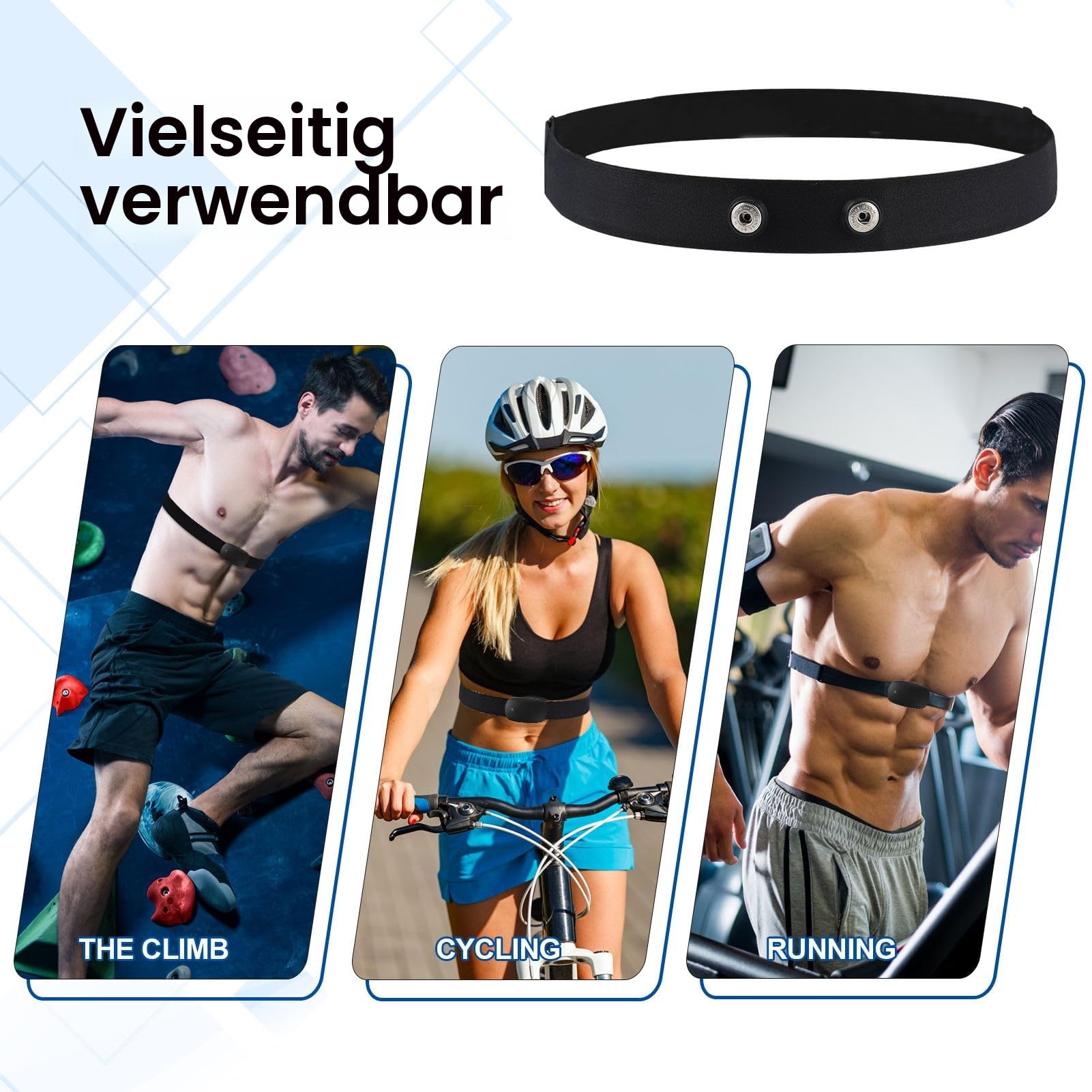 Cardio-Gürtel verstellbar (70 cm bis 105 cm) für Herzfrequenzsensor, Bluetooth Ant+ Cardio-Gürtel, kompatibel mit Garmin, Wahoo, Polar H10 H9, Coospo, Magene, Bryton, Livlov