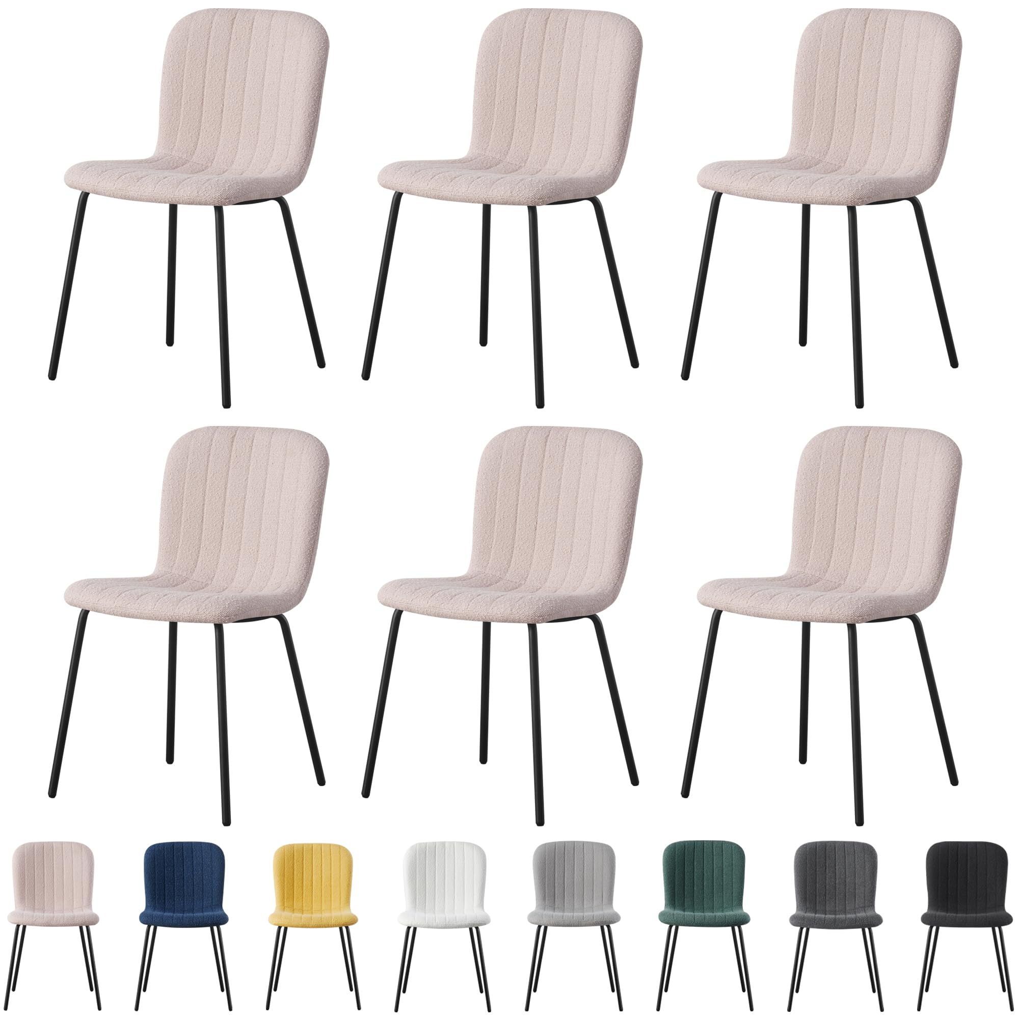 mcc direct Set of 6 Soft Fabric Dining Chairs with Upholstered Seat and Metal Legs for Dining Room, Living Room and Kitchen Room - New Bella (Pink)