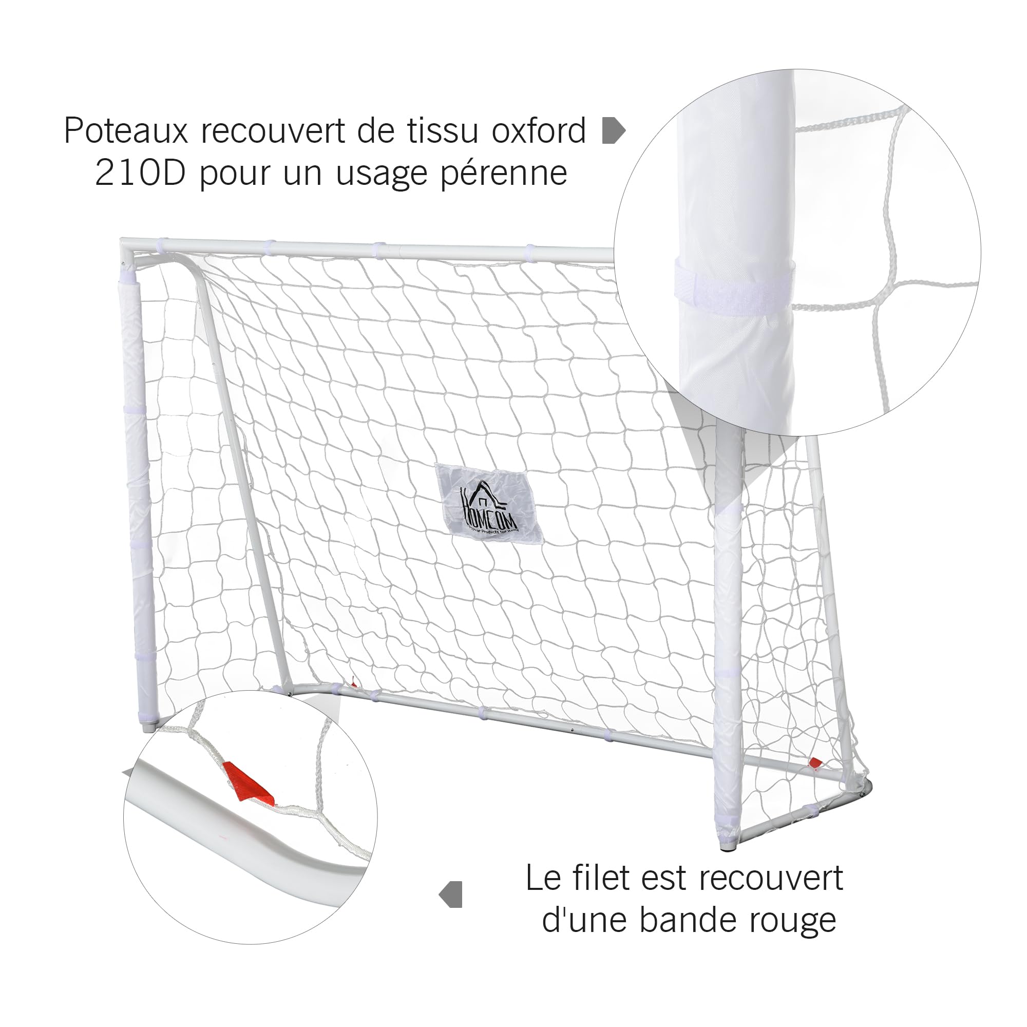 HOMCOM Lot de 2 Buts de Football Châssis Métal 186L x 62l x 123H cm Blanc
