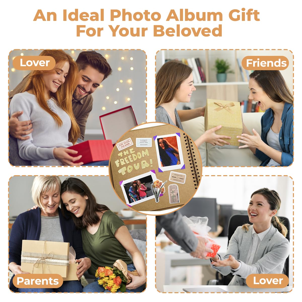 Album de scrapbooking à couverture rigide (80 pages) – 30,5 x 30,5 cm – Papier kraft à spirales pour photos, livre d'or de mariage, voyage
