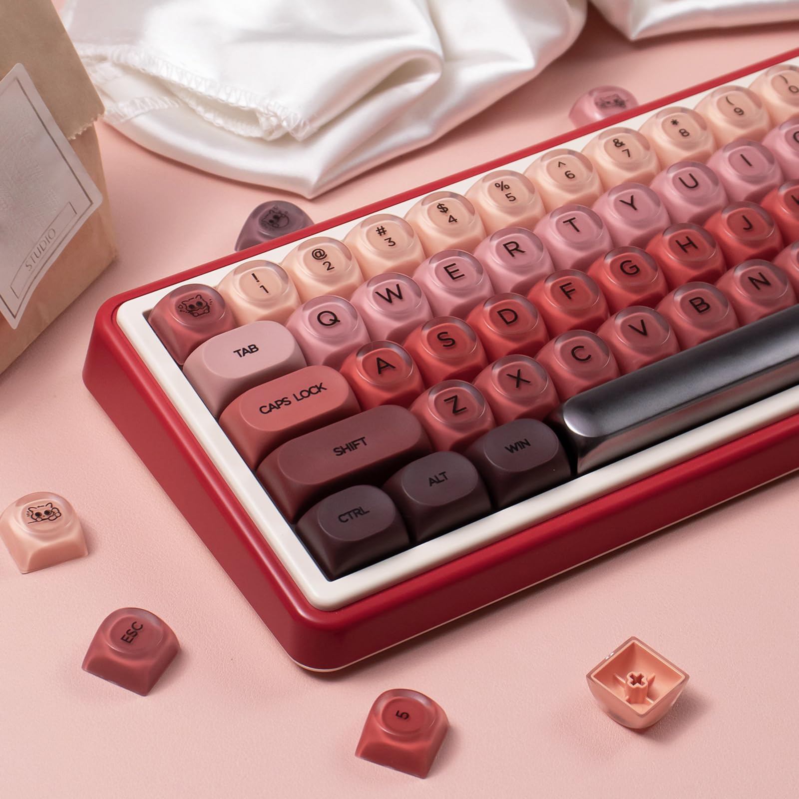 Sumgsn 132 Touches PBT Jelly Keycaps MOA Profile Rouges compatibles Clavier Wooting 61/64/87/104/108 Cherry MX Switches Mécaniques
