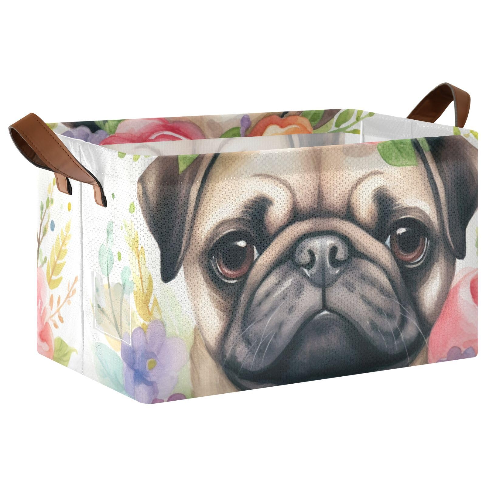 ALAZA Pug Dog Puppy Fabric Storage Bins Collapsible Storage Cube Organizer Basket with Handles for Shelves Colset Wardrobe Organizition
