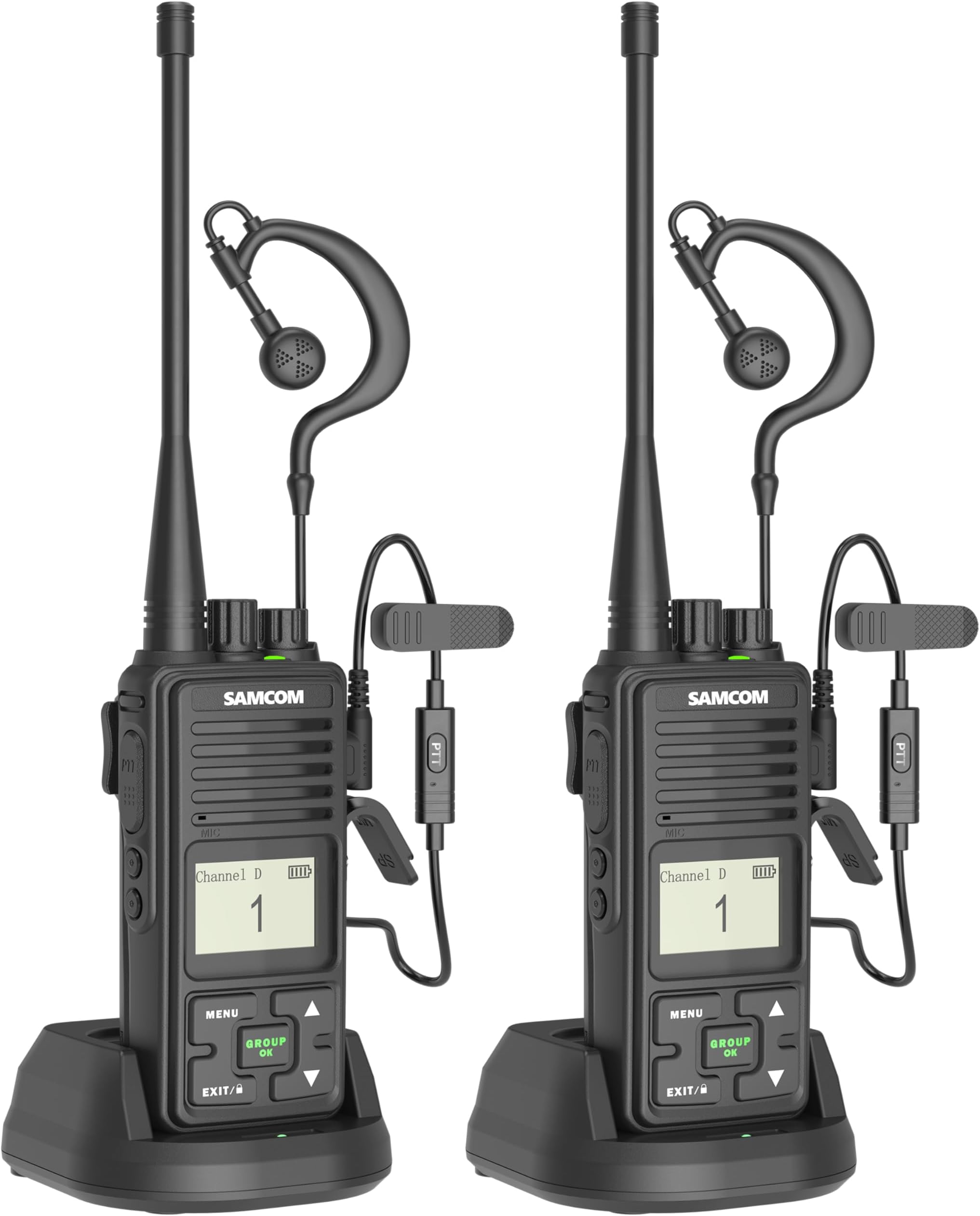 SAMCOM FPCN10A Two Way Radio 3000mAh High Capacity Long Last UHF Walkie Talkies Heavy-Duty with Group Call Earpiece Charger Base for Job Site School Church Business Commercial Outdoor(2 Packs)