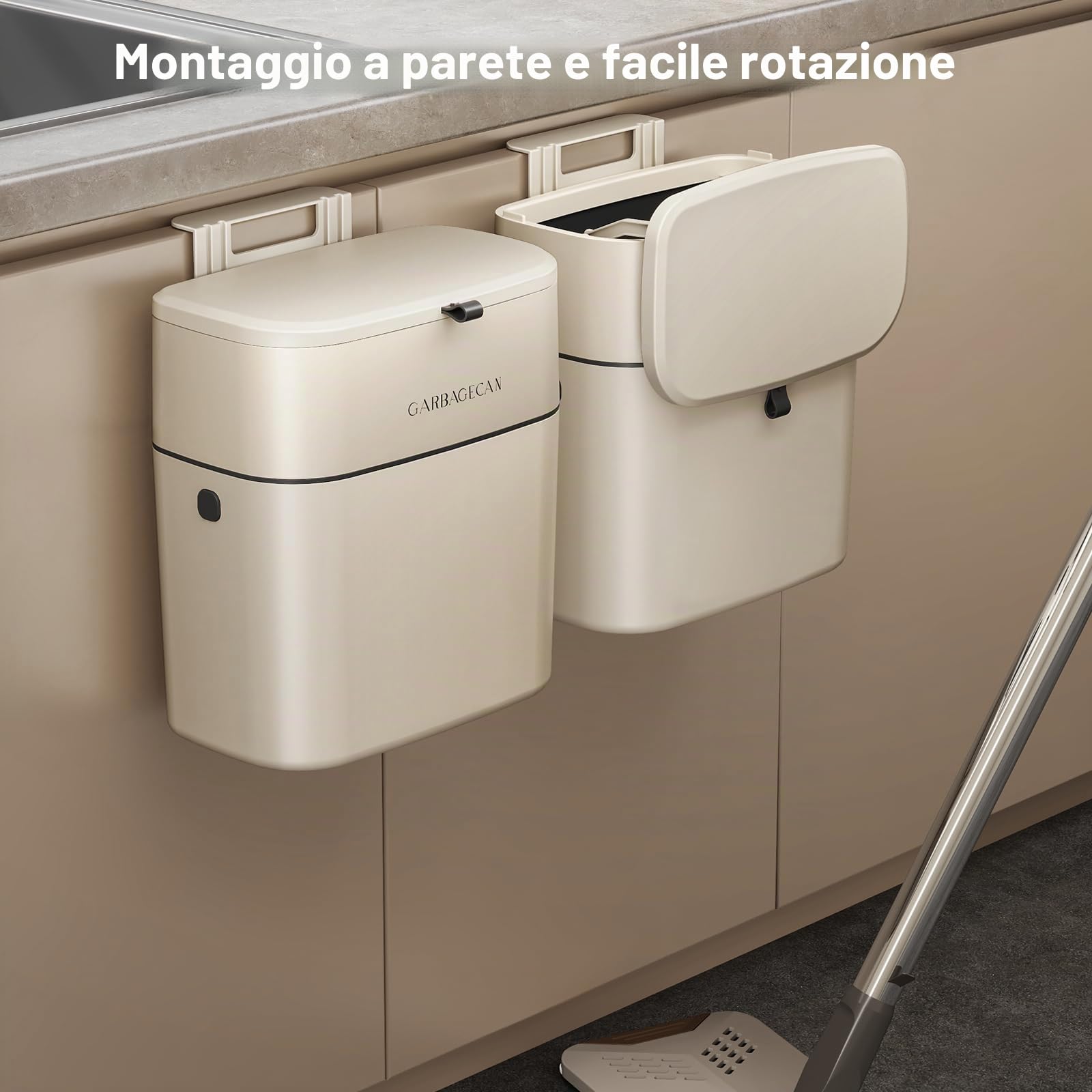 Mustorn Pattumiera Da Appendere, 7L Pattumiera Sottolavello Montaggio A Parete Secchio Spazzatura Cestino Spazzatura Cucina Bidoni Spazzatura Salvaspazio Impermeabile E Antiodore(Bianco)