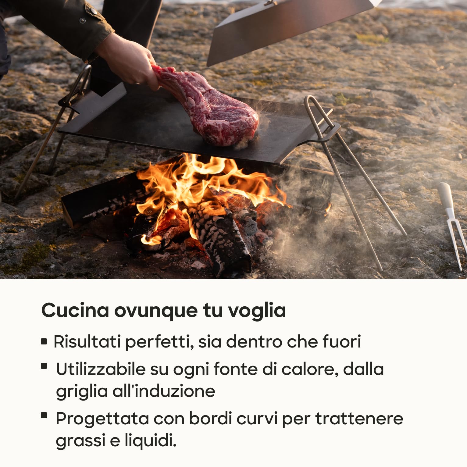 Gastrotools Piastra Grill Professionale in Acciaio al Carbonio (62 x 27 cm) – Massimo Controllo e Mantenimento del Calore – Antiaderente Senza PFAS – Adatta per Induzione, Gas, Forno e Barbecue