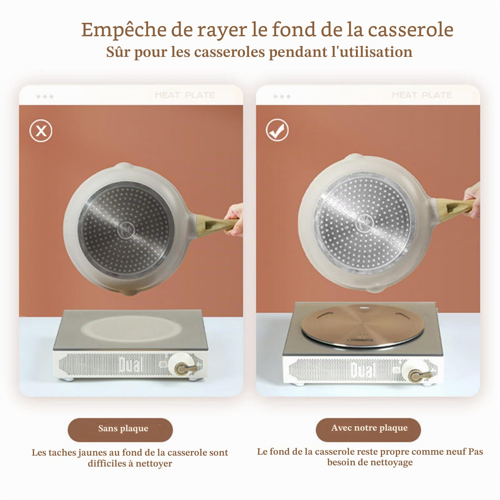 Plaque Diffuseur de Chaleur Flygragon 28 cm - Acier Inoxydable pour Cuisinières Gaz, Vitrocéramique et Induction - Poignée Amovible - Compatible Casseroles et Cafetières