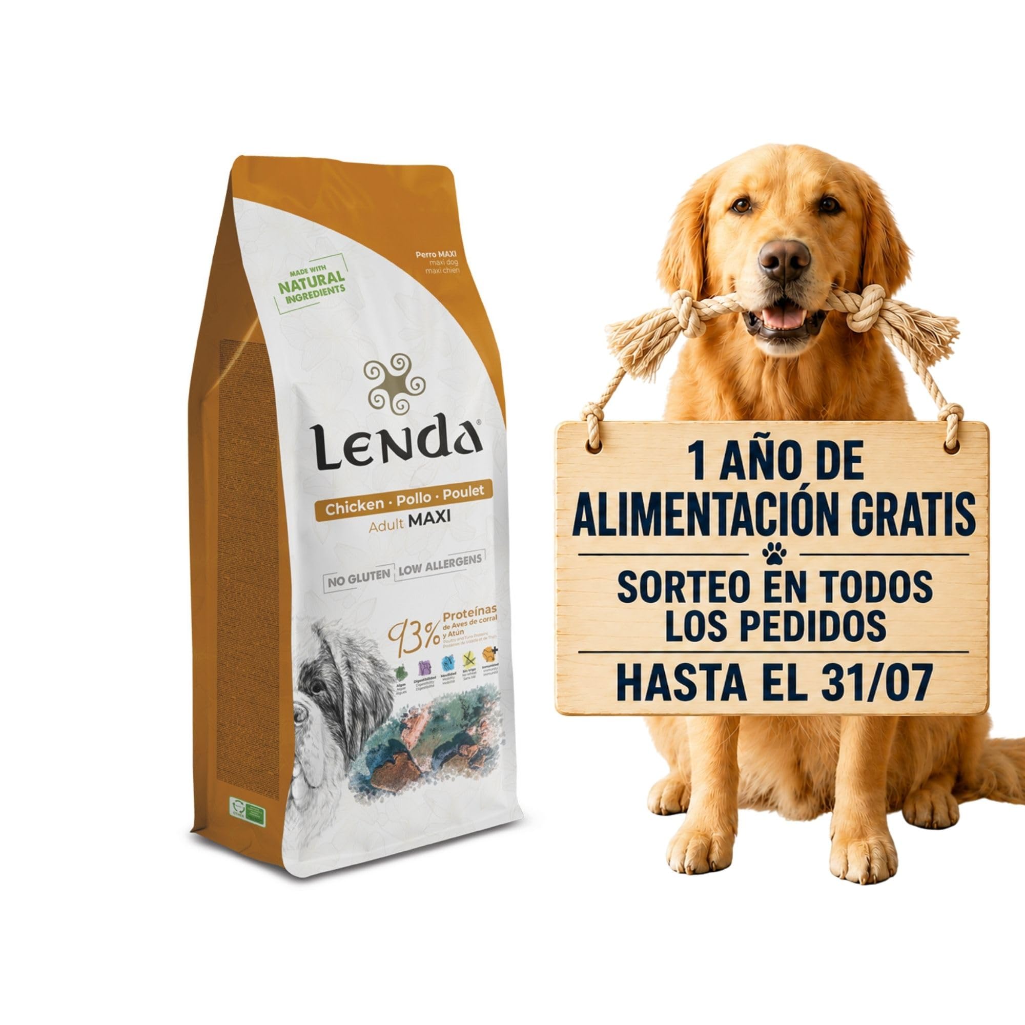 Lenda Chicken Maxi 12kg - Pienso para Perros Jóvenes y Adultos | Razas Grandes y Gigantes | Comida para Perros Grandes Rica en Pollo | Natural