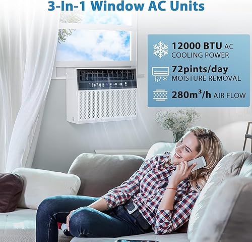 Miniatura 2 de Joy Pebble Aire acondicionado de ventana de 12000 BTU, unidad de ventana de CA 3 en 1 para enfriar la habitación hasta 550 pies cuadrados,