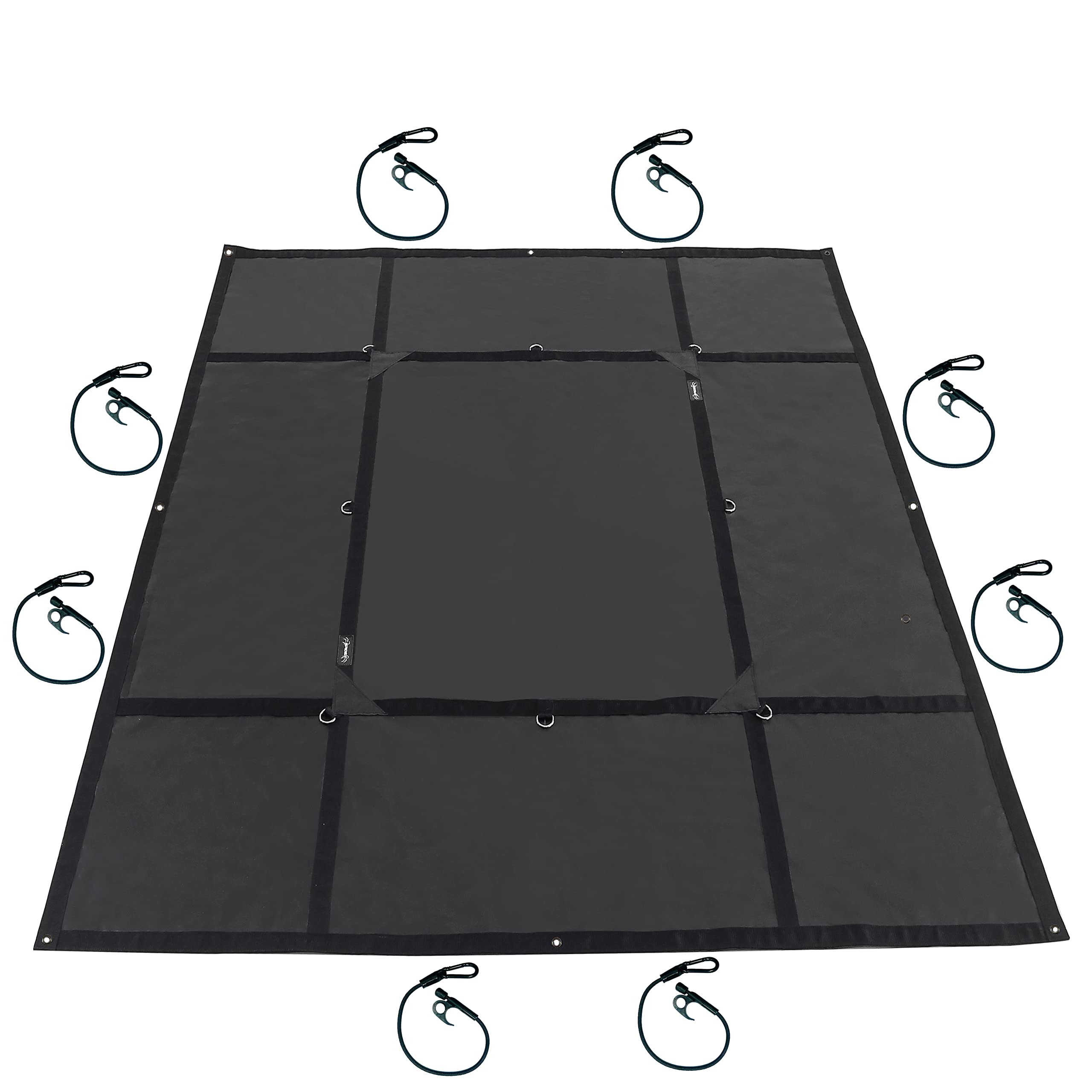 SPIDER Pickup Truck Bed Tarp (7'8" W x 8'8" L) - Heavy Duty Black Solid Waterproof Cargo Net Cover - Detachable Quick Adjust Tie Downs - Fits Standard Bed (6'6") and Trailers