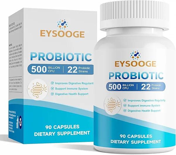 EYSOOGE Probiotics for Women and Men, 500 Billion CFU, 22 Strains + Organic Prebiotics, Daily Probiotics for Digestive, Immune, & Gut Health - 90 Capsules