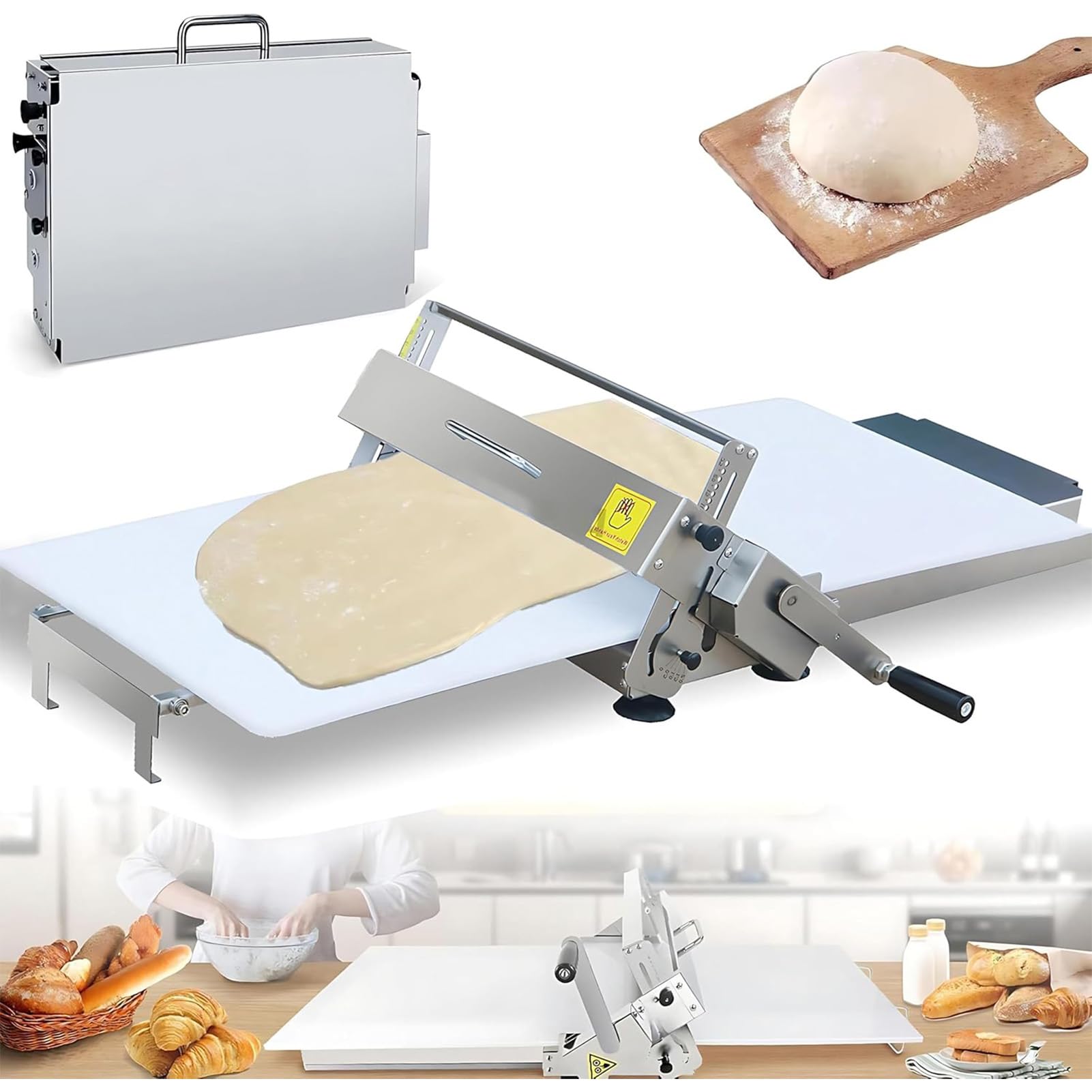 Joyfitness Manual Pastry Dough Sheeter, Foldable Stainless Steel Press Machine, 30x60cm/40x90cm Baking Board, Adjustable 0-27mm Thickness for Homemade Croissants, Pizza, Fudge Crust