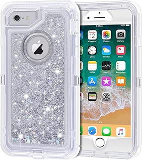 iPhone 6S Plus Case, iPhone 6 Plus Case, Anuck 3 in 1 Hybrid Heavy Duty Defender Case Sparkly Floating Liquid Glitter Protective Hard Shell Shockproof TPU Cover for iPhone 6 Plus/6S Plus - Silver - coolthings.us