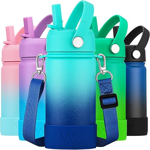 WEREWOLVES Botella de agua para niños con tapa con popote, correa para el hombro y bota, acero inoxidable aislado, botellas de agua de metal