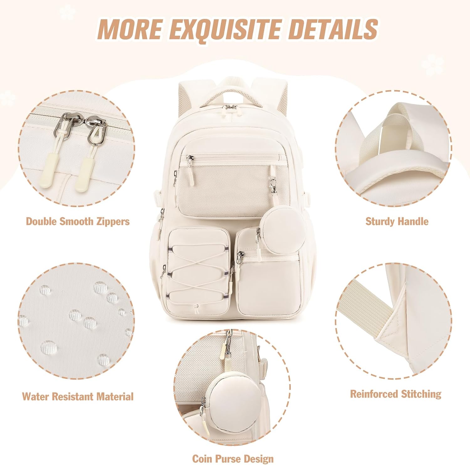 Backpack for Teen Girls, 3PCS School Backpack for Girls image 4